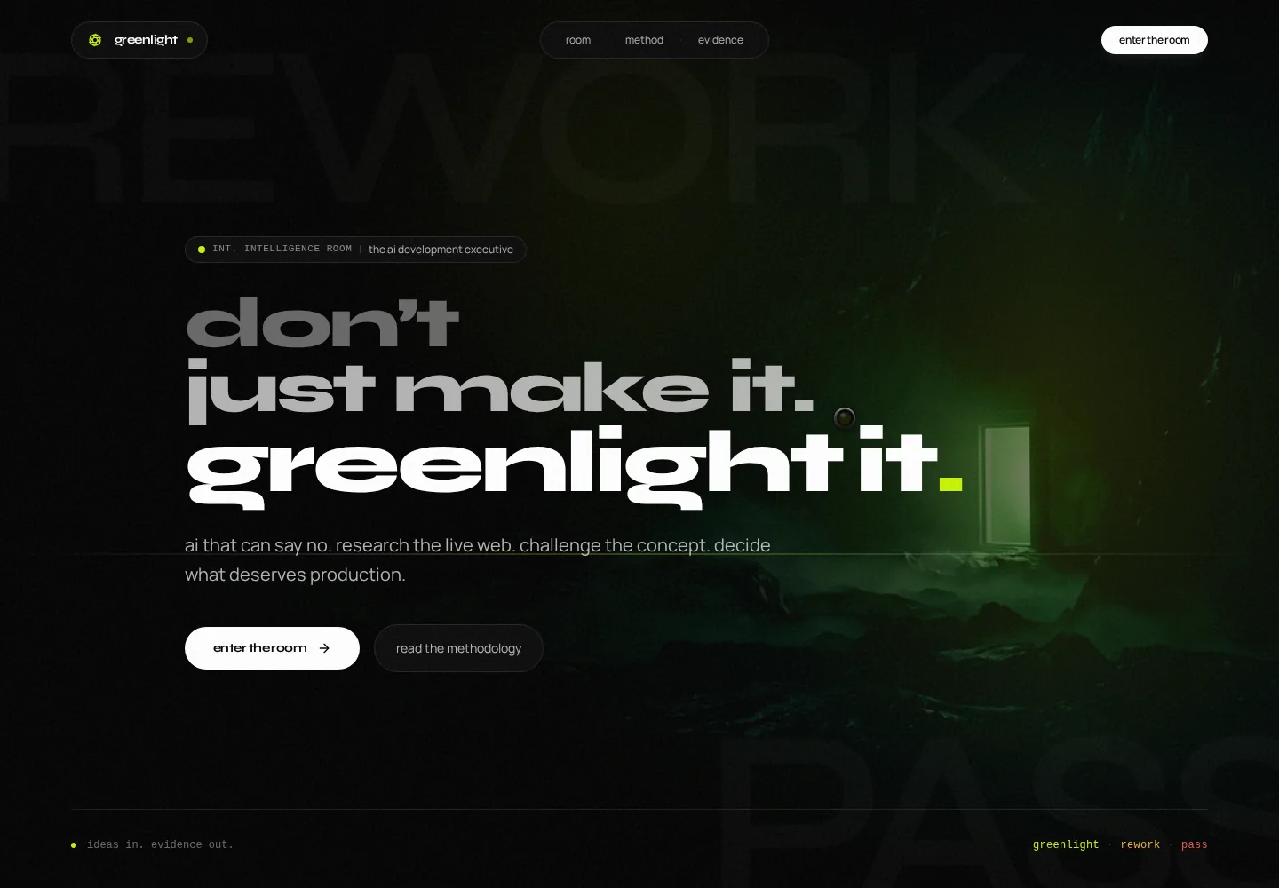 Greenlight AI concept research and review room