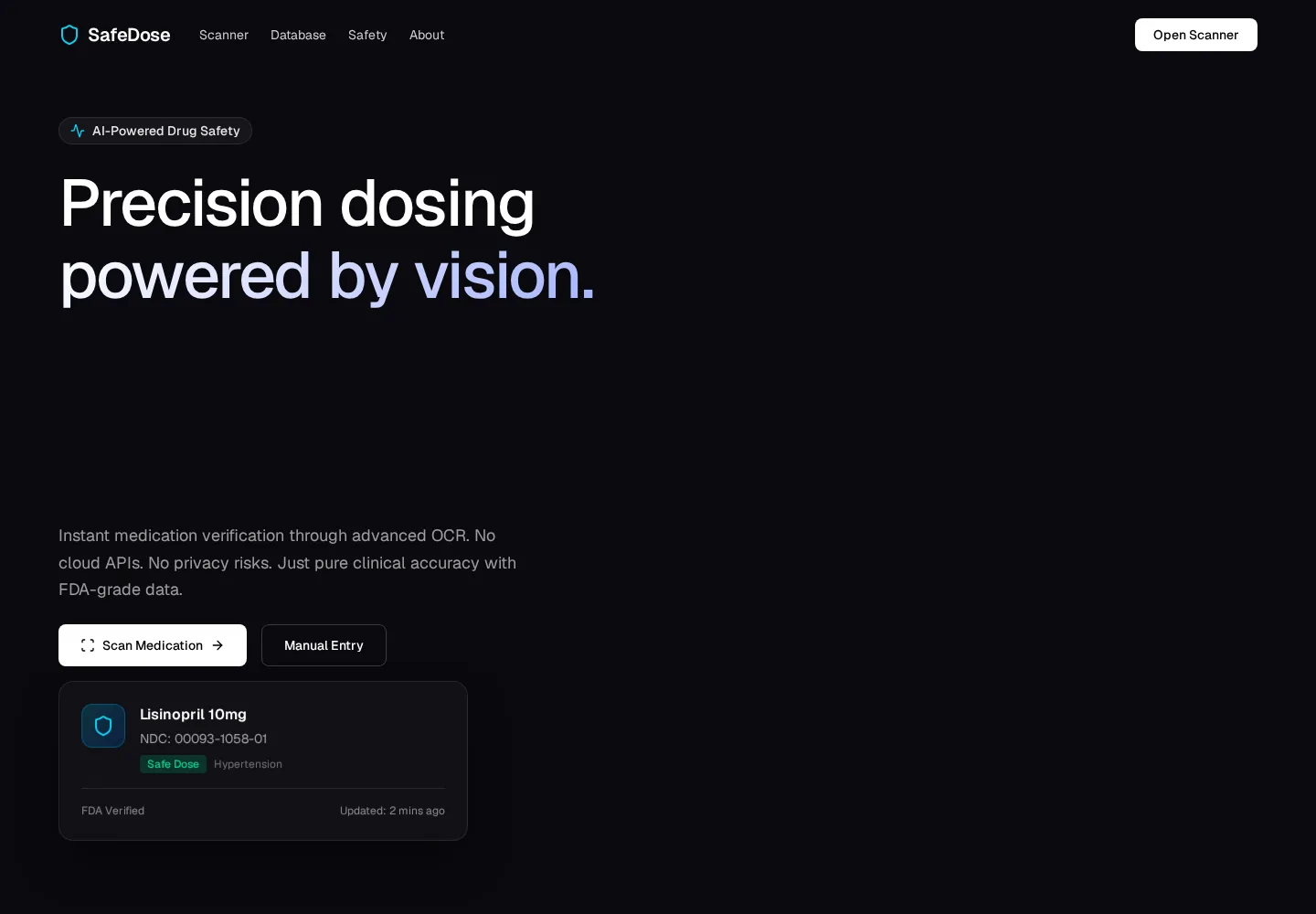 SafeDose AI medication safety scanner interface